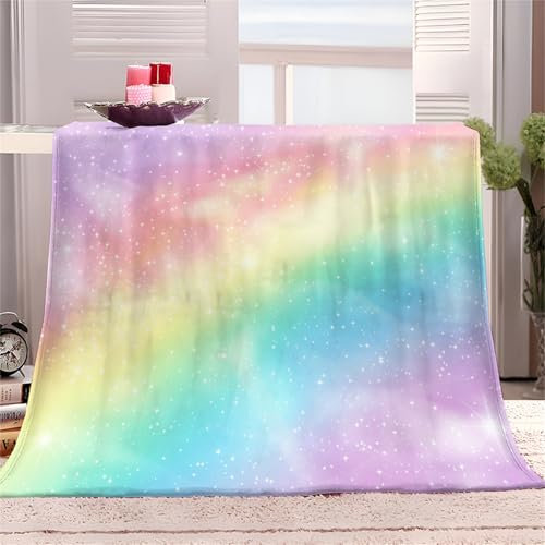 Flauschige Kuscheldecke Couch Decke XXL 150x200cm Regenbogen-Sterne-Himmel Fleecedecke Tagesdecke - Leichte Ganzjahresdecke, Rosa Decken für Sofa Bett, Weiche Decke Für Kinder Erwachsene