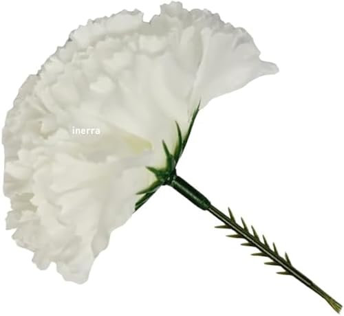INERRA Artificial Flower Carnation Picks - Pack of 100 - For Floral Foam Tributes, Letters and Funeral Arrangements (White)