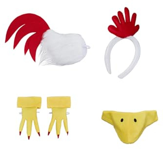 Cyborey Kycklingkostym för vuxna, vit tupp kostym, fluffig svans, hårband tass och mask, halloween, djurkostym, tillbehör, Vit, En storlek