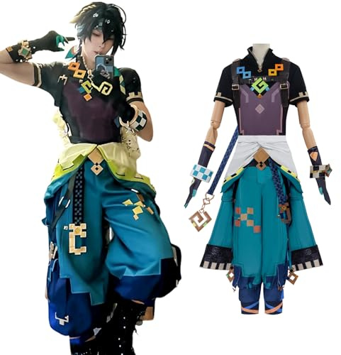 CR ROLECOS Kinich Cosplay Kostüm Outfit Charaktere Uniform Full Set Halloween Dress Up Anzug mit Perücke L