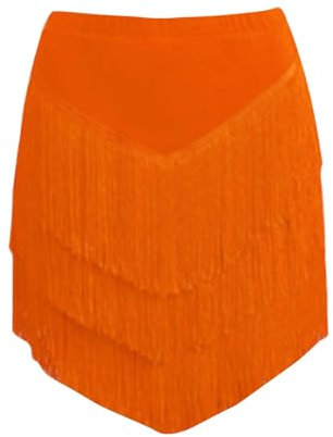 Rock Pailletten Quaste Bauchtanz Hüfttuch Rave-Kostüm Bauchtanz Gürtel Hüfttuch Dance Rock Bauchtanz Kostüm Quastenrock Rave Outfit Festival Fransenröcke Festival Glitzerrock (Orange, XXL)
