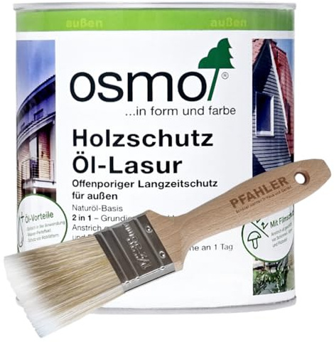 OSMO Holzschutz Öl-Lasur. 2,5l + Flächenstreicher Pinsel von Pfahler (739 Silbergrau transparent)