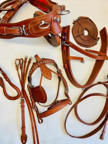 Synthetic Nylon Horse Cart Driving Harness Set, Complete Equestrian Tack with Reins and Bridle Pony, Cob, Full & Shetland Brown (Pony)