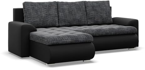Mebligo - Ecksofa mit Schlaffunktion und 2 Bettkasten Dunkelgrau + Schwarz 230x89x159 (BxHxT) FORESTA - Links Eckcouch, Sofas & Couches, Couch L Form, Cauchsofa, Sofa Wohnzimmer