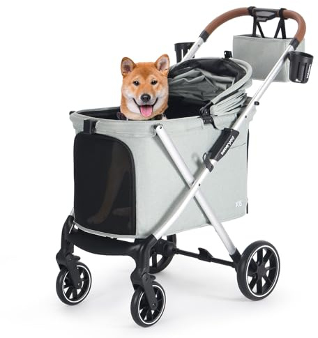 Beberoad X6 Deluxe Haustier Kinderwagen für mittelgroße Hunde bis 30 kg, in einer Sekunde zusammenklappbar, geeignet für Reisen und Spaziergänge, 180°-Verdeck, 4-Rad-Stoßdämpfung (Grün)