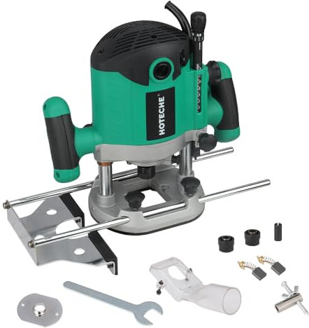 Hoteche Défonceuse 2100 W 12 mm 8000-23500 tr/min, profondeur de travail 55 mm, plaque de base en aluminium, accessoires inclus