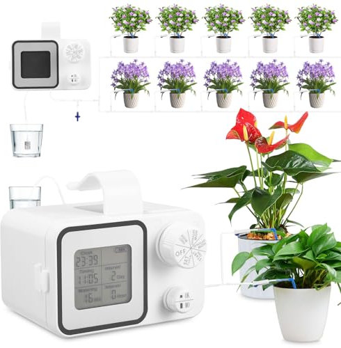Zaxiva Sistema di Irrigazione Automatico per 15 Piante con Timer, Type-C, Gocciolatori Regolabili, Irrigazione a Goccia, Computer di Irrigazione per Interni, Balconi, Serre, Giardini