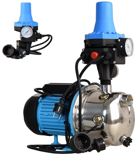 Gartenpumpe JS 1100 mit Elektronische Pumpensteuerung CSK 31 - Wasserpumpe 3600l/h, 1100W, Förderhöhe 50m - Edelstahl INOX - Einschaltdruck einstellbar - Hauswasserautomat - Trockenlaufschutz