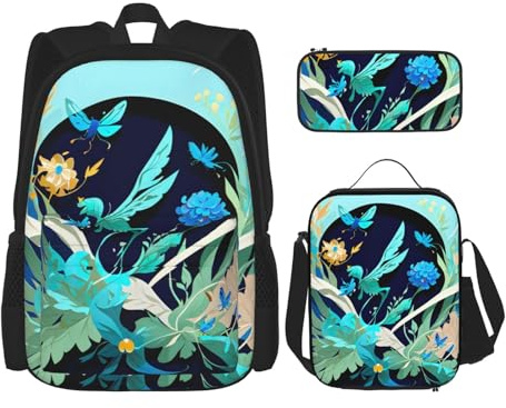 OXKGHHO Juego de mochila de trabajo con estampado de libélula azul con lonchera aislada, correas ajustables, para gimnasio y uso diario, Negro -, Talla única