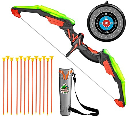 Pesfehhy Barnspel och bågskytt - skjutleksak spel med - LED-ljus med 13 sugkoppar, mål och koftpilar