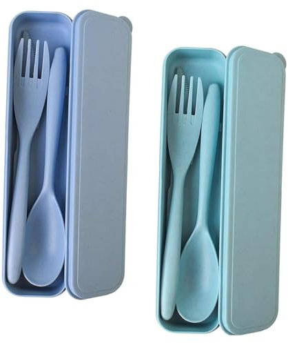 2 Sets Portable Reusable Cutlery Set with Case – Eco-Friendly Travel Utensils – Compact, Durable, and Sustainable Cutlery for On-The-Go Dining
