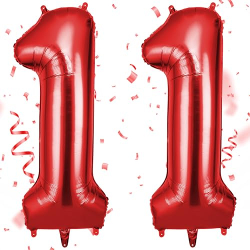 OFFCUP Globo Número 11 Rojo 40 (101cm), Grande Globos Foil, Globo Numeros Gigante, Inflar con Helio o Aire, Decoracion para Niño Niña Adultos La Boda Aniversario Cumpleaños Fiestas