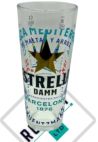 Estrella Damm - Vaso de pinta de cerveza nucleada, 567.0 g, 1 vaso Roxley Bar Man Cave