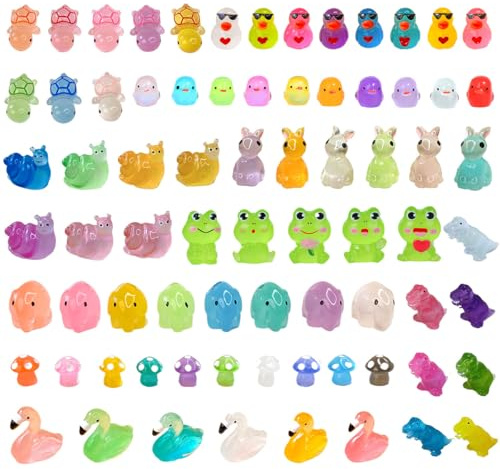 75PCS Mini Luminous Resin Animals, Multiple Styles Tiny Resin Animals Glow in the Dark, Little Animal Figures for Fish Tank Micro Landscape Garden Aquarium Dollhouse Decor
