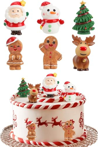 MAOSHYMS 6 Stück Weihnachten Tortendeko,Kuchen Deko Weihnachtsfiguren,Weihnachten Miniatur Ornamente Puppenhaus Weihnachtsmann Schneemann Elch Tischdeko DIY