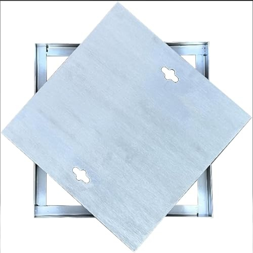 Heavy Duty Outdoor Stainless Steel Manhole Cover 30x30cm Square Drain Grate with Base 201 Metal Inspection Cover for Yard Pavement Durable Catch Basin Cover with ll Hole