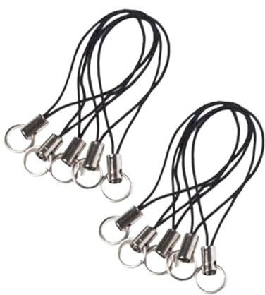 Hehglng 20 Pieces Silver Tone Black Lanyard Cell Phone Charm Split Ring Strap, Clasp Lariat Cord Strap For Mobile Cell Phone