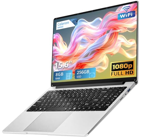 Laptop 15.6 inch, Celeron N4000 Processor 8GB LPDDR4 RAM 256GB SSD, Notebook 180°Flip Schermo FHD 1920*1080, USB3.0, Mini HDMI, TF Card Slot, WiFi, BT4.2 Supports SSD Expansion 1TB Laptops Computer