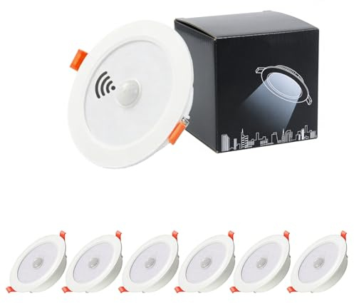 MRDEER 6er Set LED Einbaustrahler, 85mm Lochmaß, 7W Einbaurahmen, 230V LED Spot, PIR Bewegungsmelder Unterputz, Für Küche Wohnzimmer, Weiß