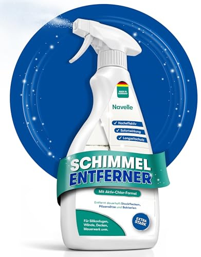 Navelle Aktiv-Chlor Schimmelentferner, 500 ml Schimmelspray für Bad, Wand & Keller | effektiv gegen Schimmel, Stockflecken & Pilzbefall | für Silikonfugen, Fliesen & Fugen | Made in Germany