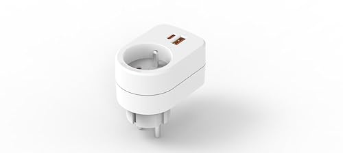 Simon - Adattatore Combi, adattatore da viaggio con presa francese 16A e 2 porte USB, adattatore di alimentazione da parete, multipresa USB, colore bianco