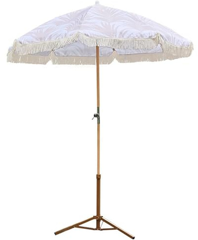 HZSCL Ombrellone da Giardino Esterno Protezione UV Impermeabile Pieghevole con Nappe Bianco Stampato per Spiaggia Campeggio(Parasol with Tripod Base)