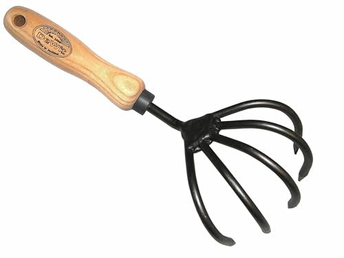 DeWit Handgrubber mit 5 Zinken - Krallenwerkzeug aus gehärtetem Borstahl zum Jäten, Belüften und Entfernen von Schmutz - Esche Hartholzgriff - kompaktes Gartenwerkzeug - 27,9 cm lang