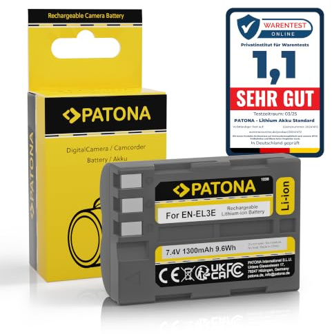 PATONA Akku Ersatz für Nikon EN-EL3E ENEL3E Battery 1300mAh 7.4V 9.6Wh | Ersatzakku für D700 D300 D300S D200 D90 D80 D70 D70s D50 D100, 100% baugleich zu dem Original, mit Kurzschlussschutz