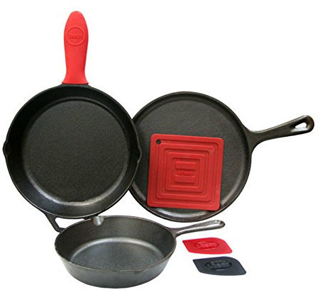 Lodge | Batterie de cuisine en fonte naturelle 3 pièces | 2 poêles, Crêpière + Accessoires | Sain et sans PFAS | Tous feux dont induction, four & BBQ | Made in USA