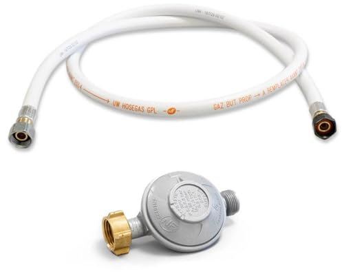 PROWELTEK - Druckminderer Set 28 mbar schraubbar Butangas + flexibler Gasschlauch 1,50 m mit Schraubaufsätzen für Heizungen, Herde, Gaskocher