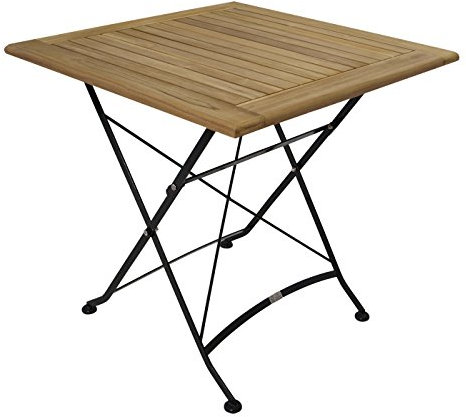 TPFGarden Kurgarten Klapptisch JAKAMI aus Teakholz 75x75cm Stahlgestell Schwarz