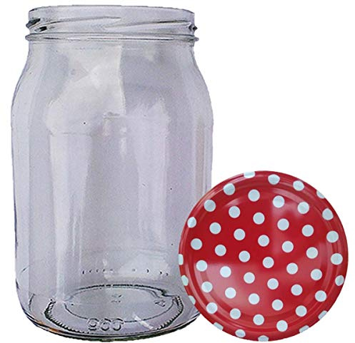 HAUSWIRT 32 Stück X 900ml Einmachgläser • Einkochgläser mit Schraubdeckel to 82 mm Rot-Weiß Gepunktet • 8, 16, 32 Stück • Große Auswahl Verschiedene Größen und Farben