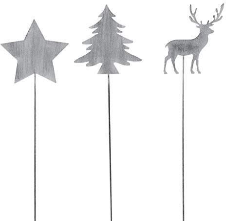 Pos weihnachtlicher Deko-Stecker Garten-Stecker 3 Motive Stern-Hirsch-Tanne Sortiert Preis für 3-er Set