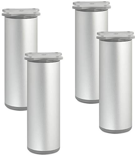SOTECH 4 Stück Möbelfüße Echo 120 mm Ø 40 mm Silberoptik eloxiert | Schrankfüße aus Aluminium höhenverstellbar + 10 mm
