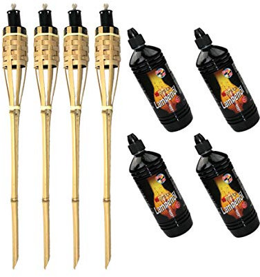 Moritz 4 x bambufacklor fackla Deluxe 60 cm standard natur 4 x 1 000 ml lampolja trädgårdsfackla oljefacklor trädgård dekoration oljelampa gångljus