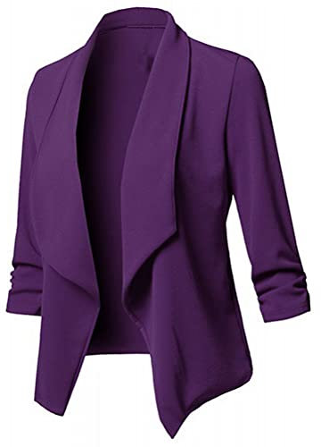 Onsoyours Mujer Blazer Mangas Largas Primavera Abrigo Color Sólido Cardigan de Oficina Casual Traje de Chaqueta Negocio Tallas Grandes Blusa Tops Morado XL