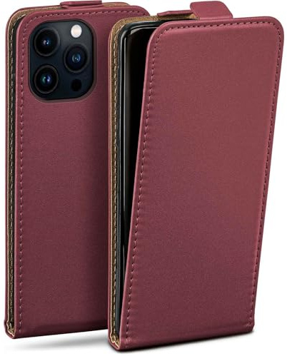 moex Flip Case für iPhone 13 Pro Max Hülle klappbar mit 360 Grad Schutz, Handyhülle mit Displayschutz, PU Leder Handytasche Lederhülle, Flip Case Cover Klapphülle, Weinrot