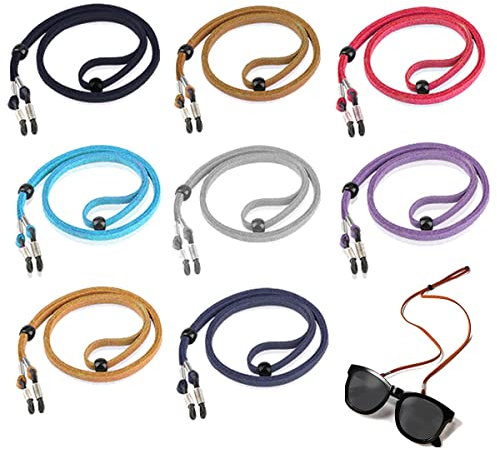 Morices 8 Pcs Adjustable Leather Eyeglass Straps, Multicolor Anti-slip Eyeglass Chains Cords Lanyard Eyewear Retainers, Sport Sunglass Retainer Glasses Holder Strap for Men Women and Kids