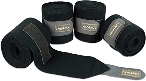 Horses Fasce Pile Antipilling Holly 4 pz. Nero/Grigio, Fasce per la Protezione del Cavallo, per Favorire la Ripresa Dopo Gli Sforzi e Proteggerlo da Graffi e Urti