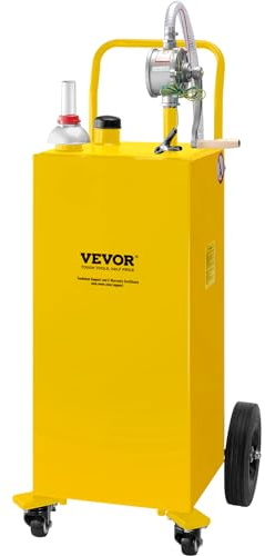 VEVOR Fuel Caddy, 35 Gallon, Gas Storage Tank on 4 Wheels, with Manual Transfer Pump, Gasoline Diesel Fuel Container for Cars, Lawn Mowers, ATVs, Boats, More, Yellow