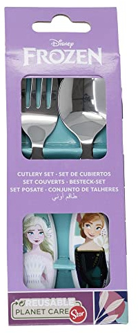 Stor Children's Cutlery, 2 Pieces Set of Stainless Steel Flatware with Frozen Themed Decoration, Portable, Dishwasher Safe, Stainless Steel Place setting