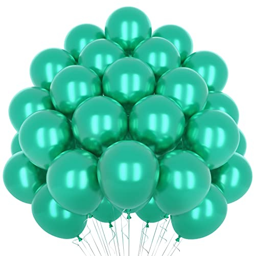 Metallic Grün Luftballons, 50 Stück 12 Zoll Grün Luftballons, Glänzende Latexballons, Chrom Metallic Luftballon für Green Birthday Party Ballons Hochzeit Verlobung Jungle Theme Fiesta Dekoration