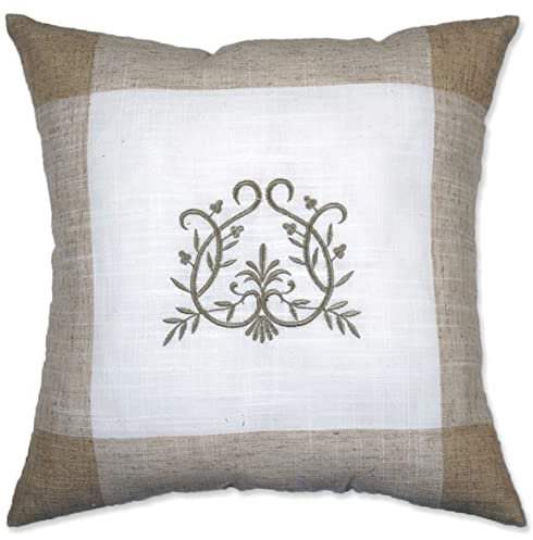Autrefois 2 fundas de cojín de 40 x 40 cm, cojín de lino bordado, estilo encantador y rústico, cojín para sofá, dormitorio, jardín, monograma
