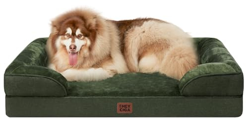 EHEYCIGA Orthopädisches Hundebett Grosse Hunde, 132x104cm, Dunkel Grün | Orthopädischer Eierkistenschaum, Waschbarer und Wasserdichte Bezug, Rutschfester Boden, Reversibles Design, Atmungsaktiv