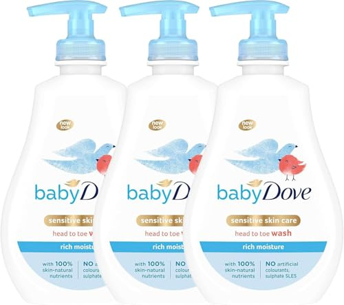 Baby Dove Rich Moisture Head to Toe Wash - Gentle & Nourishing Hair and Body Wash for Babies, Tear-Free Formula, Delicate Fragrance, Keeps Hair and Skin Soft, Ideal for Newborns - 400ml, Pack of 3