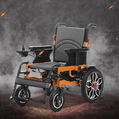 WMDMJT Fauteuil Roulant électrique Pliant (15 km) Fauteuil Roulant Tout Terrain avec Batterie au Lithium 24 V 12 Ah Fauteuil Roulant motorisé Portable,Orange-68.5 * 108.5 * 91cm