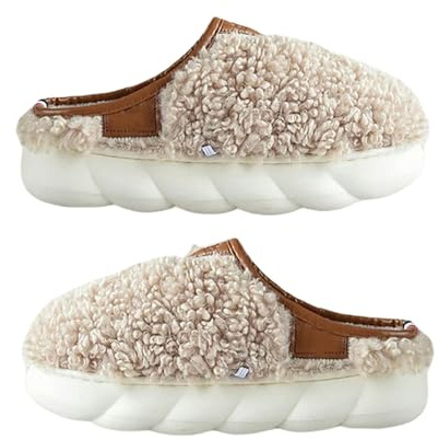 Gyios ciabatte donna invernali Peloso Casa Pantofole Per Le Donne Caldo Inverno Morbido Indoor Platform Scarpe-kaki-38-39(24 0-24 5cm)