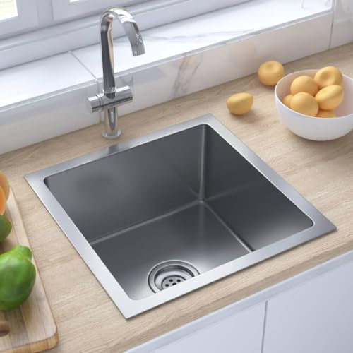 AUVYI Lavabo da incasso fatto a mano, in acciaio inox, argento, 40 x 40 x 20 cm