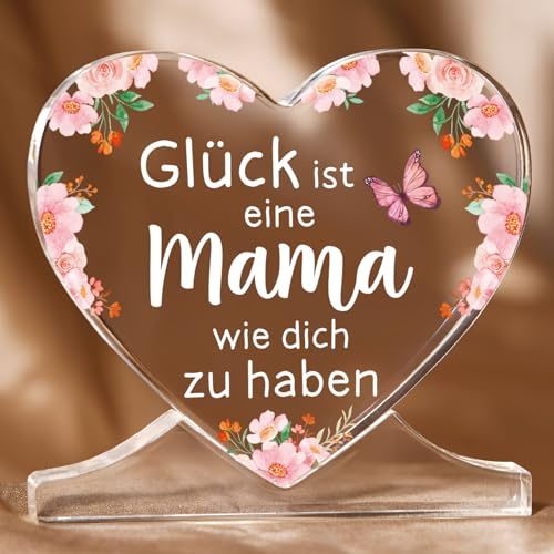 Niyewsor Muttertagsgeschenk für Mama, Herzförmiges Acryl-Plakette Dekoration, Mama Geschenk von Tochter Sohn, Geburtstagsgeschenk für Mama, Mutter, Geschenk Mama Geburtstag