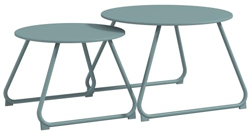 Outsunny 2 Stück Couchtische, rund, stapelbar, für Garten, Epoxidmetall, Beistelltisch, stabil, für den Außenbereich, Ø60 und Ø 48 cm, Blau